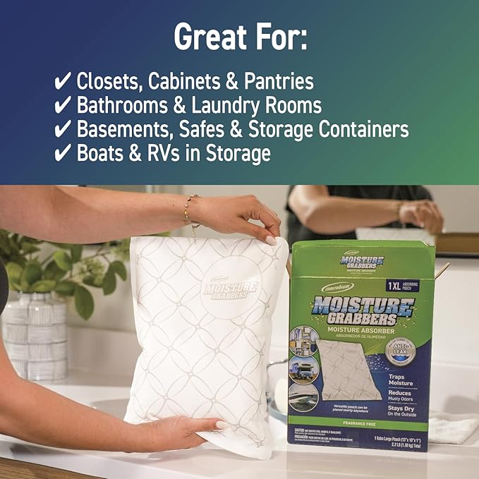 Concrobium Moisture Grabbers XL, 35.3 oz, Moisture Absorber Pouch for Closets, Basements and Bathrooms, Helps Reduce Dampness and Musty Odors, Large Capacity Design