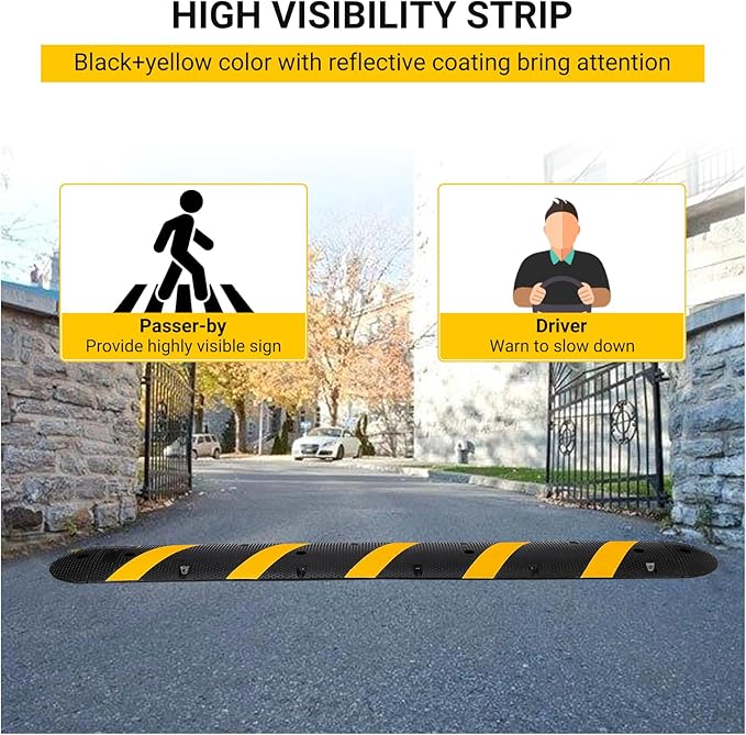 6FT Rubber Speed Bumps (2 Pack), 66000 LB Capacity Heavy-Duty Speed Humps with 8 Bolts for Parking Lots, Roads, Schools, Warehouses, Hotels 72inch