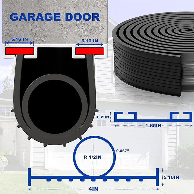 DGSL Garage Door Seals Bottom Rubber，Weather Stripping Sealing Strip Replacement, Universal Weatherproof Threshold Buffering (Black, 10Ft)