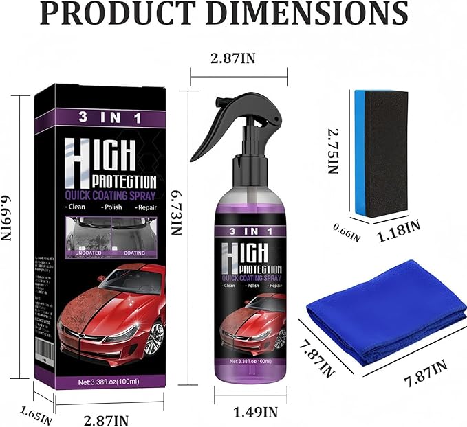 High Protection Cleaner, 3-in-1 High Protection Quick Car Coating Spray,Car Coating Cleaning Spray， for car gentle cleaning（Upgraded version100ML） (2)