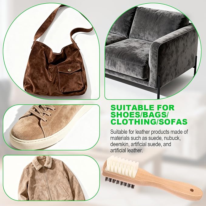 2-in-1 Suede Shoe Cleaner with Eraser, Wooden Handle Suede & Nubuck Cleaning Brush for Shoes Bags Jackets, Easy to Hold & Use