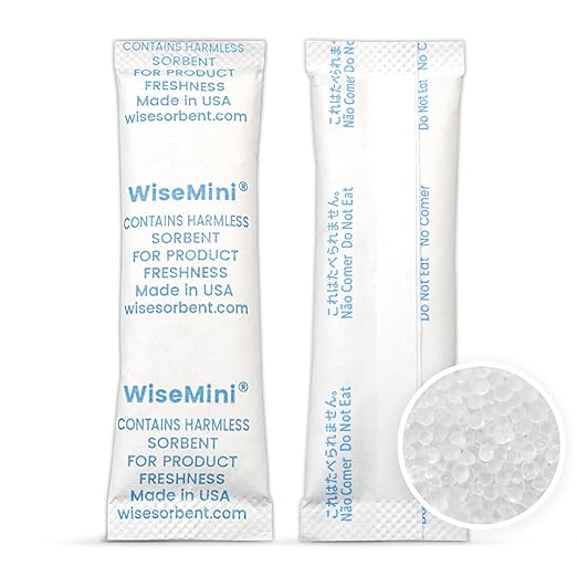 Wisesorb 60Pcs 10 Gram Silica Gel Packs, Food Grade Moisture Absorbers, Silica Packets,Moisture Absobering for Food Storage,Desiccant Packs