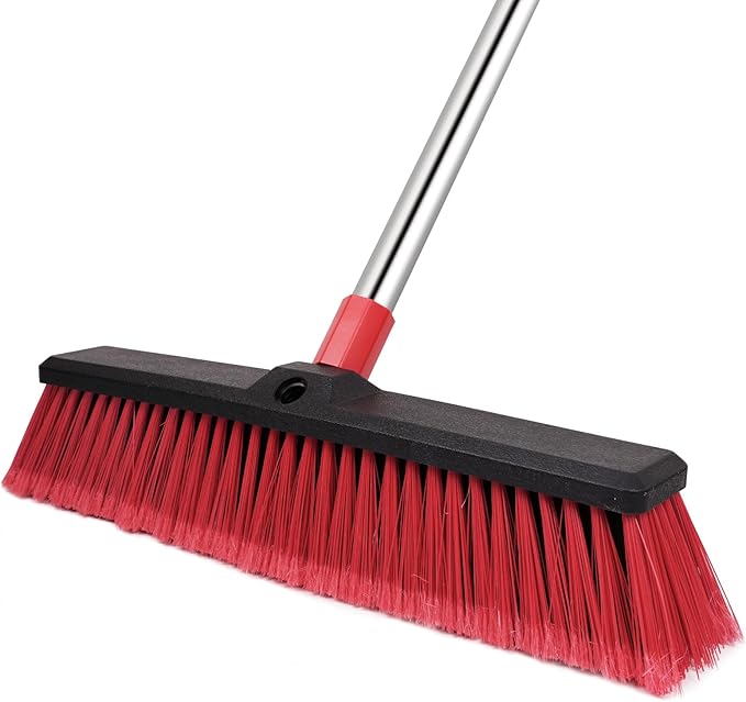 18” Push Broom with 70” Adjustable Handle - Heavy Duty Outdoor Broom for Shop, Garage, Driveway, Patio, Yard & Deck Cleaning