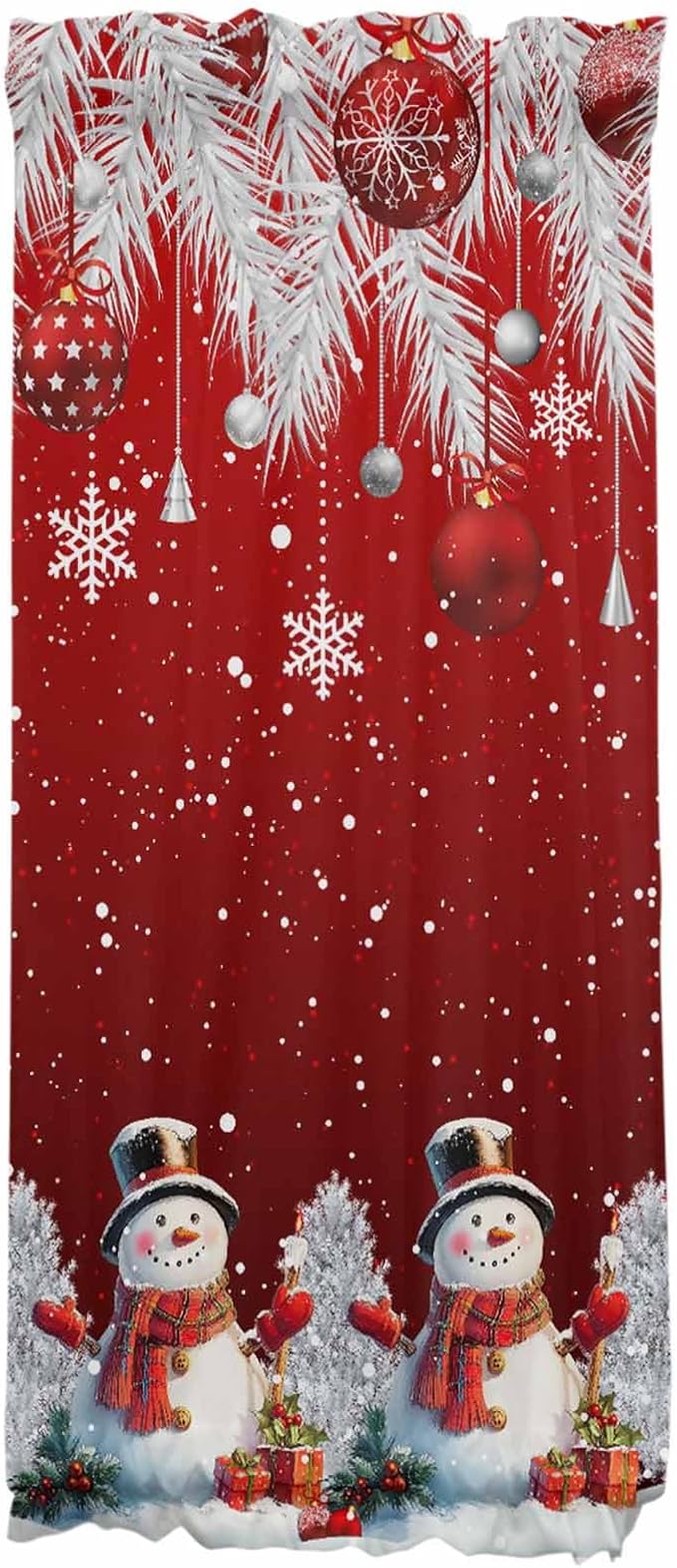 Christmas French Door Curtain Panel for Front Door, Silver Cedar Leaves Trees Snowflake Hanging Balls Slidelight Door Curtains with Tieback Light Filtering Privacy Panels for Entryway 25"x 40"