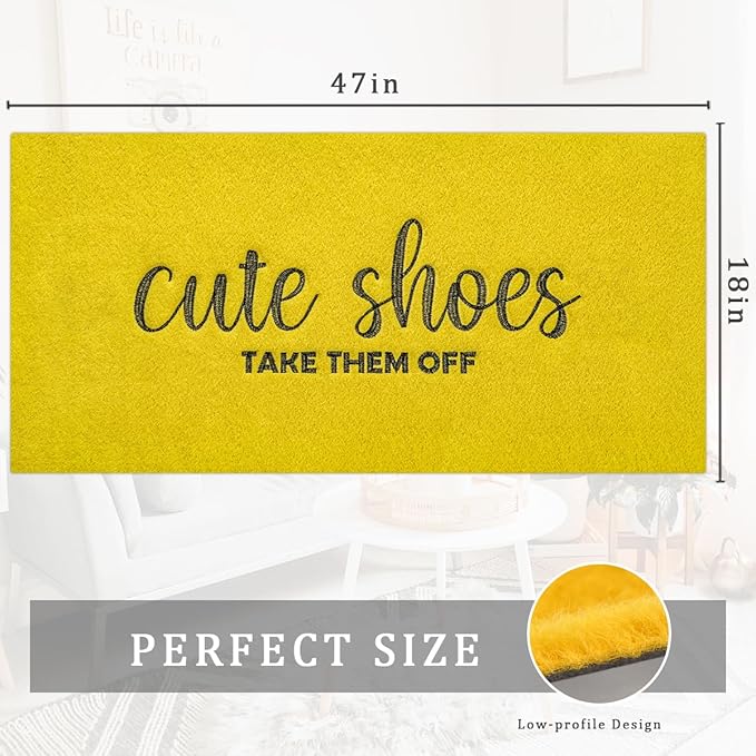 AOAOPQ Doormat Cute Shoes Take Them Off Heavy Duty Easy Clean Doormat Indoor Outdoor Mat for Doorway Kitchen Entry Home Entrance 47x18 inch Yellow
