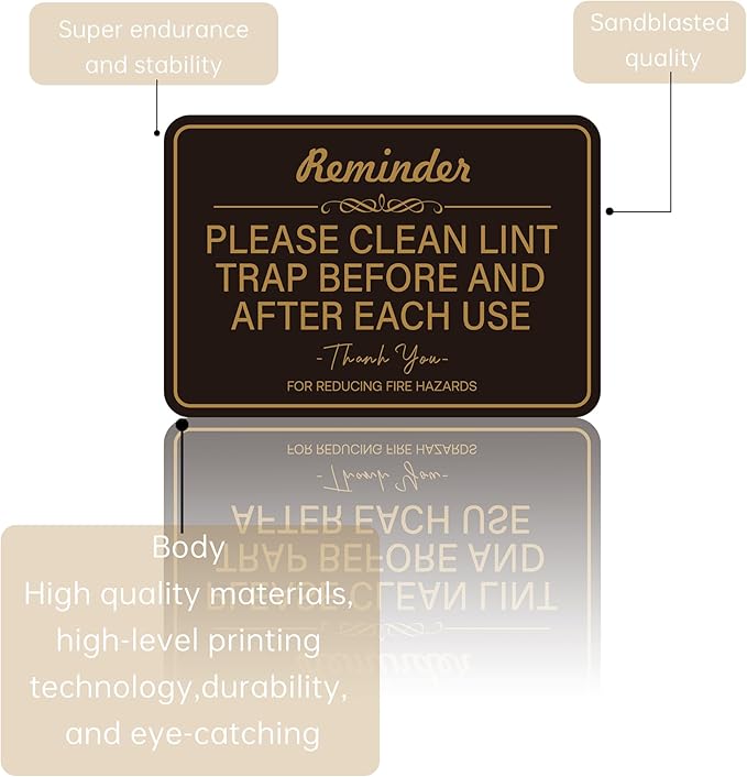 2PCS Clean Lint Trap Reminder Sign, Self-adhesive Waterproof and Anti-fading Clean Lint Trap Before and After Each Cycle sticker for Dryer, Essentials for Hosts and Guests Bathroom Sign