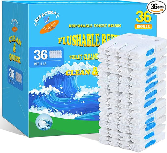 Effacera 36 Refills Disposable Toilet Bowl Paper Bulk Toilet Fresh Flushable Refills for Bathroom Brush Accessories Supplies Starter Kit (Ocean Scent)