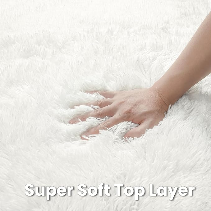 White Round Fluffy Rug 5ft,Soft Bedroom Circle Rugs Mats for Kids Girls Nursery Room,Washable Plush Shaggy Indoor Non Slip Rug for Bedside Living Room Bedroom Circular Carpet,Home Decor Aesthetic