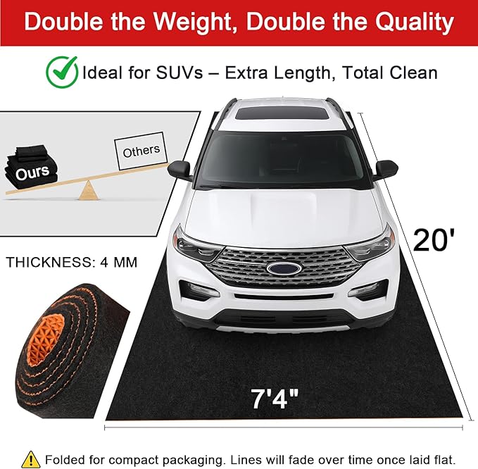 20' x 7'4" Garage Floor Mats - All-Weather Garage Floor Mats for Under Car, Absorbent Oil Spill Mat, Anti-Slip Garage Carpet, Reusable Garage Mats with Waterproof Backing, Garage Car Mat & Floor Rug