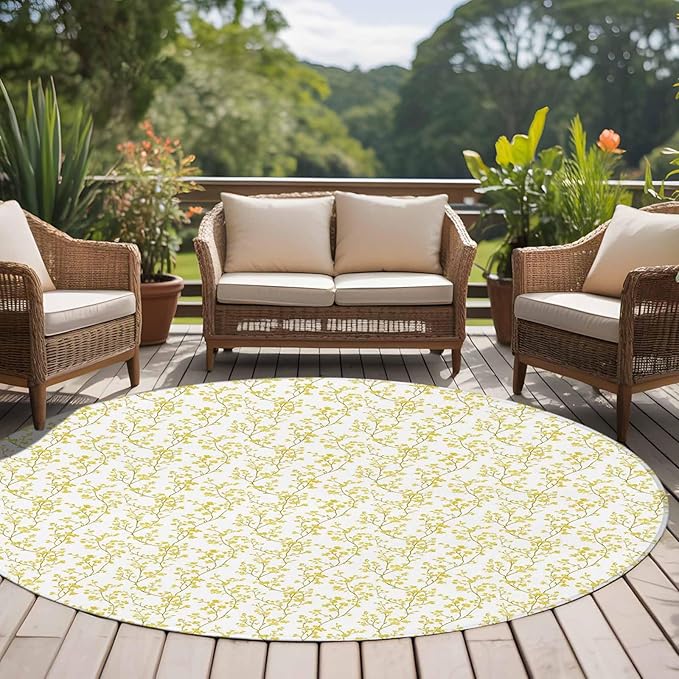 Flowers Large Round Rug 8Ft, Branches Circle Area Rugs Washable Non Slip Indoor Floor Mats Carpet for Living Room Bedroom Dining Room Home Decor