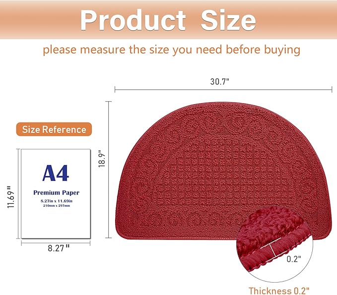 Echaprey Half Round Non-Slip Kitchen Bathroom Toilet Doormat Floor Rug Mat Keeps Your Floors Clean Home Decor (Large, Red)