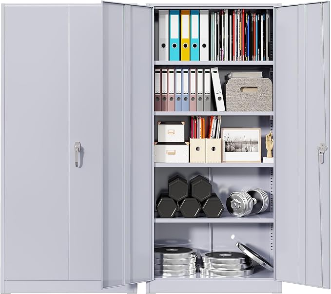 Bonusall 72" Metal Garage Storage Cabinet， Heavy-Duty Steel Cabinet with 2 Locking Doors & 5 Adjustable Shelves for Home