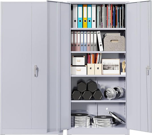 Bonusall 72" Metal Garage Storage Cabinet， Heavy-Duty Steel Cabinet with 2 Locking Doors & 5 Adjustable Shelves for Home