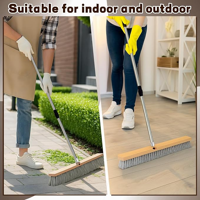 Maxdot 2 Pcs 36" Push Broom with Stainless Steel Telescopic Handle,Polypropylene Bristles, Heavy Duty Push Large Broom with Handle for Smooth-Surface Home and Garage Sweeping