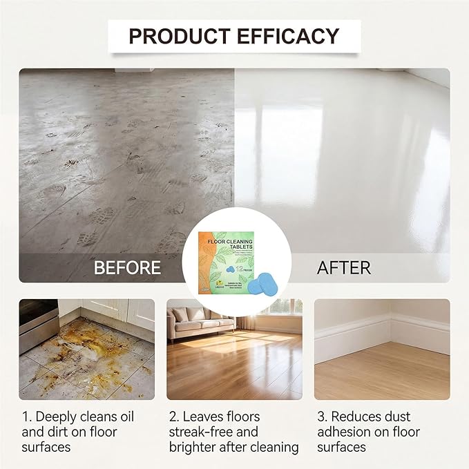 Floor Cleaning Tablets, 24pcs Floor Cleaner Tablets For Mopping, Effective Mild Sheets Tablet, Hard Floors Cleaner For Tiles Marble Laminate Home Indoor Kitchen Bedroom Bathroom, Lemon Scent