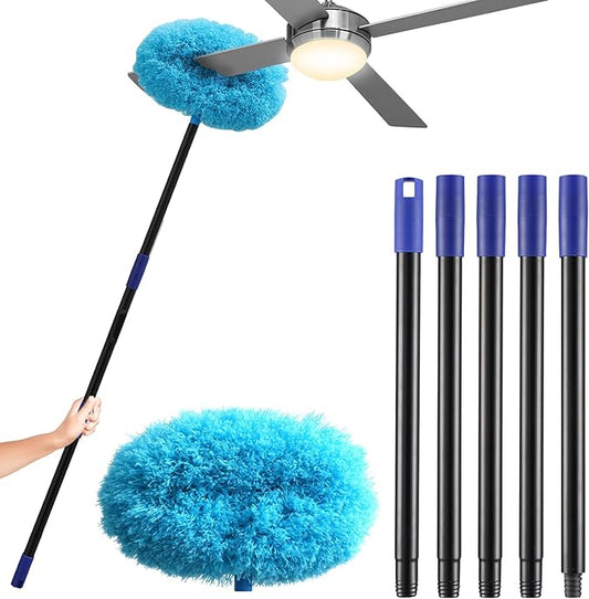 Ceiling Fan Cleaner Duster, 23 to 83 Inch Washable High Ceiling Duster, Microfiber Cleaner for Fan Blades, Furniture, Wall (Blue)