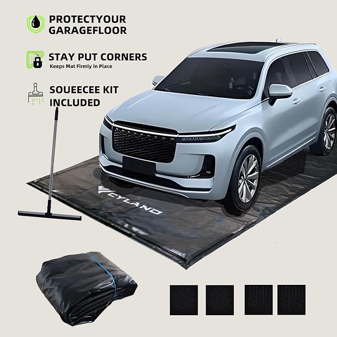 8'6" x 20' Garage Floor Containment Mat, Heavy Duty Oil Drip & Mud Protector, Easy-to-Clean Waterproof Car Mat for Spring Cleaning, Durable PVC Garage Floor Sealer Alternative for SUVs