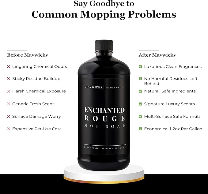 Mavwicks Fragrances - Luxury Mop Soap (Enchanted Rouge) 32 Oz – Enchanted Rouge Scented Floor Cleaner for Mopping – Pet Safe, Best Smelling Mop Detergent for All Surfaces