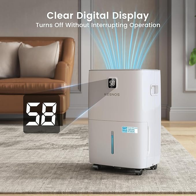 Kesnos 150 Pints Dehumidifier for Basement & Home with Drain Hose, Front LED Display and 2.11 Gal Water Tank, Ideal for Spaces up to 7,500 Sq. Ft., Featuring Auto Defrost & Timer