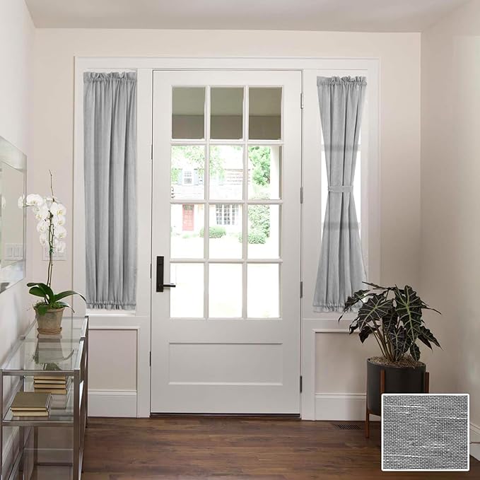 H.VERSAILTEX Linen Side Light Linen Texture Semi Sheer Narrow French Door Panels for Front/Glass Door, Window - 25 Inch L x 72 Inch W x 1 Panel,New Dove
