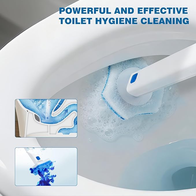 Disposable Toilet Brush Wand Kit with 48 Refills - No-Touch Hygienic Cleaning System, Long Handle Toilet Bowl Cleaner Set for Bathroom, White