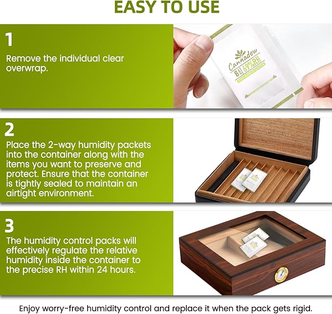 69% RH, 8g (30 Pack) Cannadew Humidity Packs Two-Way Humidity Control Pack – Moisture Absorbers & Hydration Packets for Curing and Storage