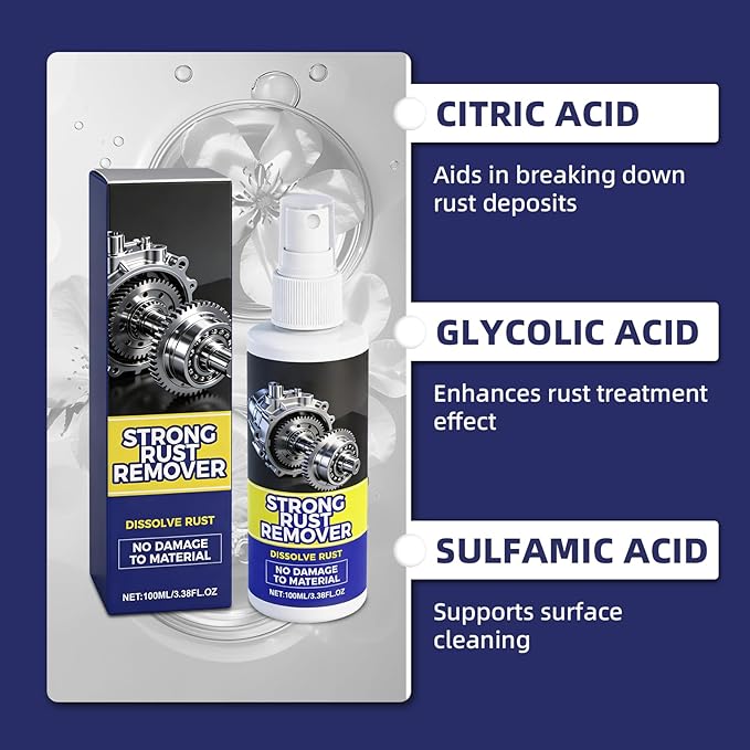 2PCS Rust Remover Spray for Metal, Heavy Duty Rust Removal Spray, Multipurpose Rust Stain Remover for Cars, Tools and Metal Chains