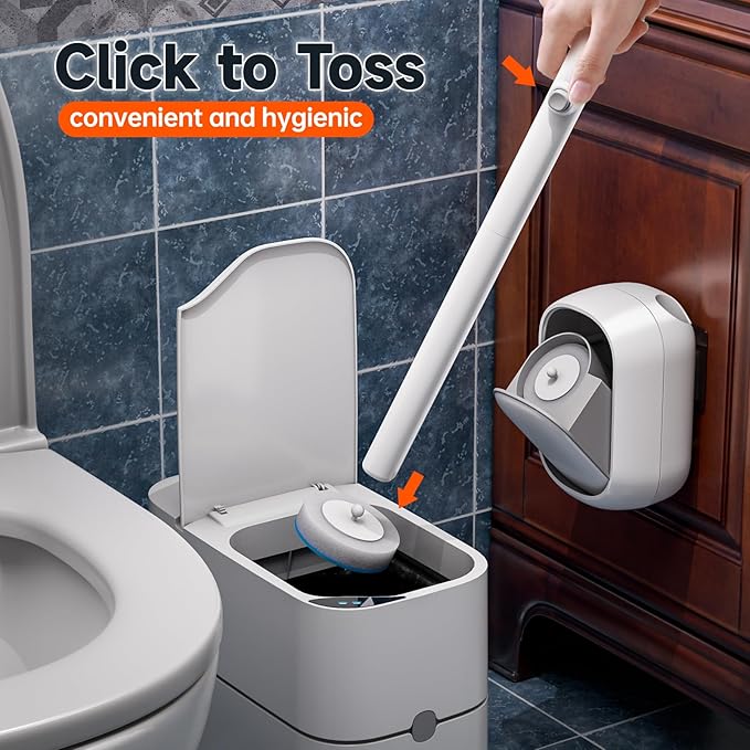 Disposable Toilet Brush and Holder Set with 30 Bowl Wand Cleaners Refill Pads, Bathroom Wall Mounted Toilet Bowl Cleaners Kit, Suitable for Toilets, bathrooms, and RVs.