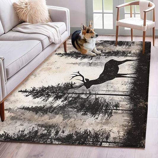 Elk Area Rugs 2.7'x5', Deer Silhouette Washable Area Rugs Non-Slip Indoor Floor Mats Carpet for Living Room Bedroom Dining Room