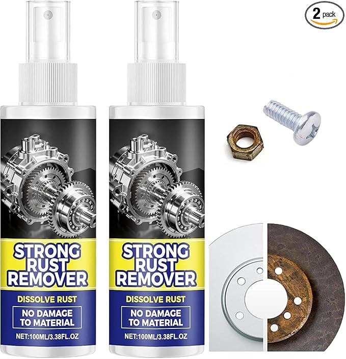 2PCS Rust Remover Spray for Metal, Upgrade Rust Remover for Metal, Multipurpose Rust Stain Remover, Heavy Duty Metal Cleaner for Vehicles, Tools, Chains, Iron Out Rust Stain Remover