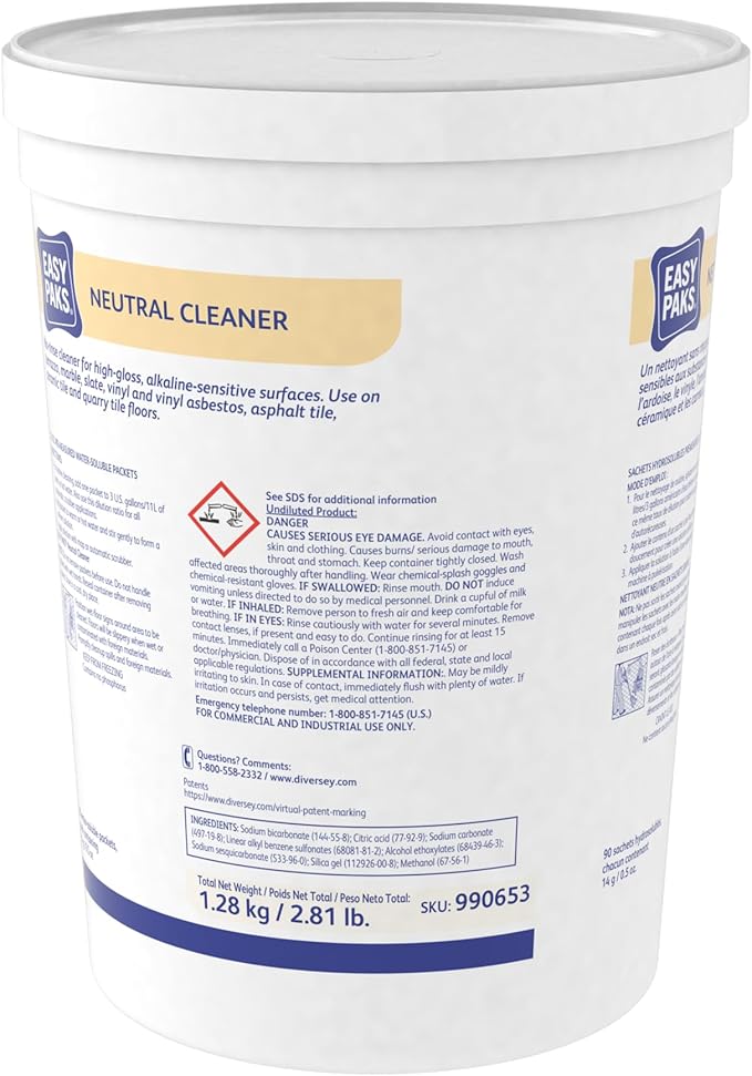 Diversey 990653 Easy Paks Neutral Cleaner, Cleans High Traffic Glossy Floors, Dissolving Pods with Pine Scent, 90-Paks, 1-Tub (Pack of 2)