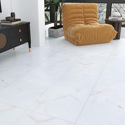 Wallercity White/Red Peel and Stick Floor Tile Waterproof White Marble Floor Tiles for Kitchen Bathroom 12''x12'' Vinyl Flooring Tile Panels Modern Self Adhesive Flooring Sheets for Hallway RV 5PCS