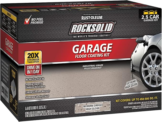 Rust-Oleum 381087 RockSolid Polycuramine Garage Floor Coating, 2.5 Car Kit, High Gloss Modern Greige