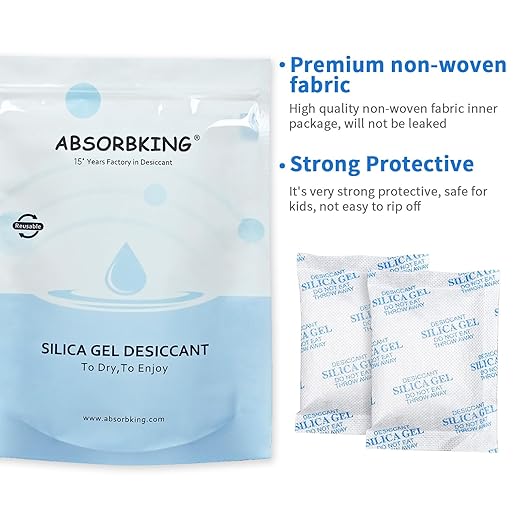 Absorbking Silica Gel Packets, 20 Gram 150 Packs Food Safe Moisture Absorbers, Desiccant Packs for Storage, Reusable Desiccant for Foods, Storage Bins, 3D Filaments, Electronics, Safes