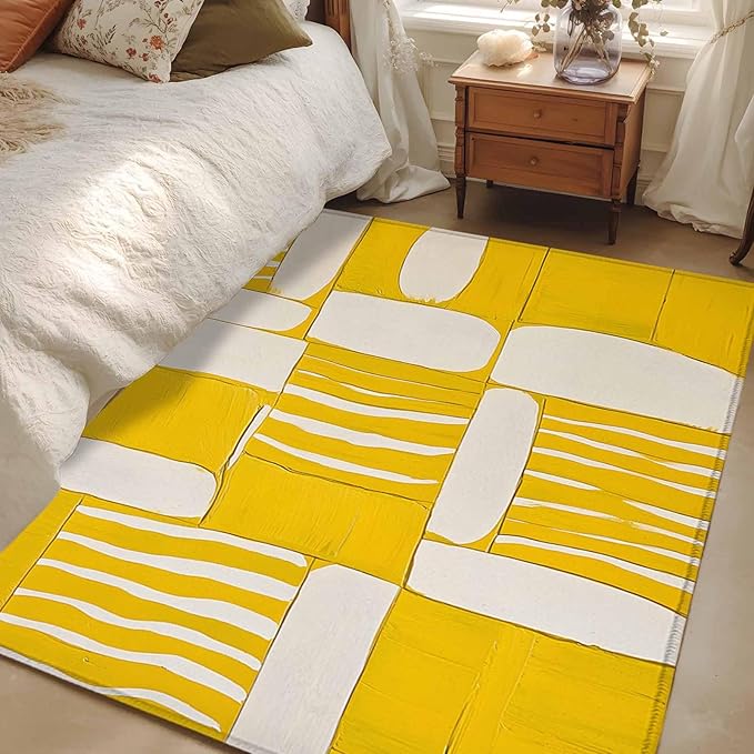 Impressionist Style Area Rugs 2.7'x5', Yellow Abstract Blurred Color Washable Area Rugs Non-Slip Indoor Floor Mats Carpet for Living Room Bedroom Dining Room
