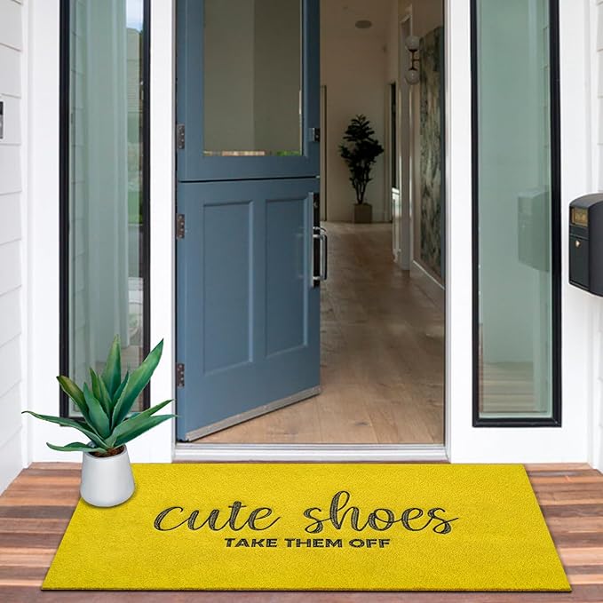 AOAOPQ Doormat Cute Shoes Take Them Off Heavy Duty Easy Clean Doormat Indoor Outdoor Mat for Doorway Kitchen Entry Home Entrance 47x18 inch Yellow