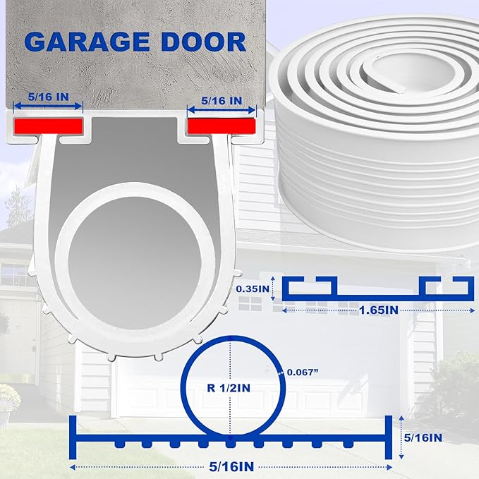 DGSL Garage Door Seals Bottom Rubber，Weather Stripping Sealing Strip Replacement, Universal Weatherproof Threshold Buffering (White, 10Ft)