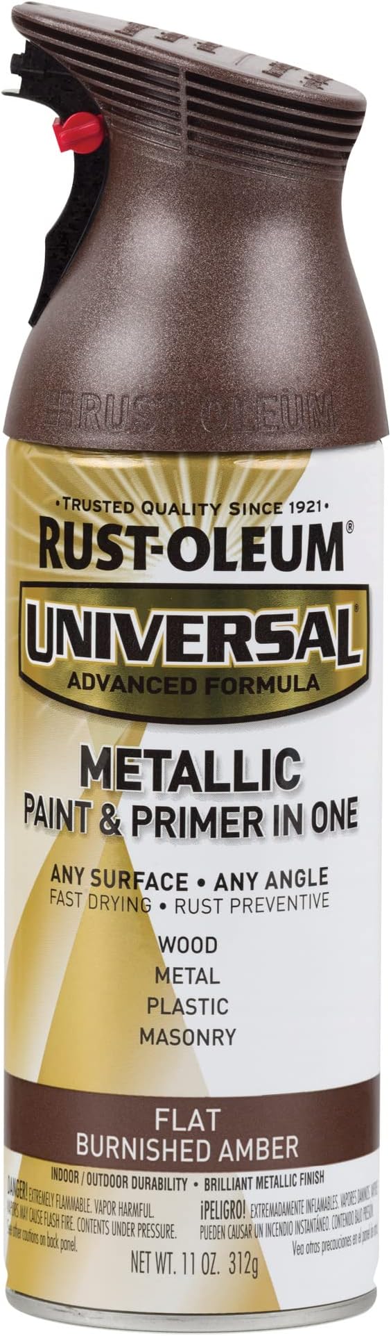 Rust-Oleum 271472 Universal All Surface Metallic Spray Paint, 11 oz, Flat Burnished Amber