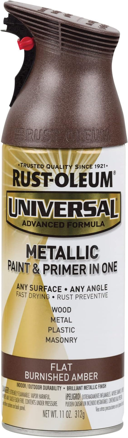 Rust-Oleum 271472 Universal All Surface Metallic Spray Paint, 11 oz, Flat Burnished Amber