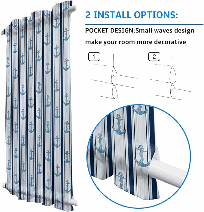 French Door Curtain Panel for Front Door, Blue Anchor Striped Slidelight Door Curtains with Tieback Light Filtering Privacy Panels for Doorway Entryway 25"x 40"