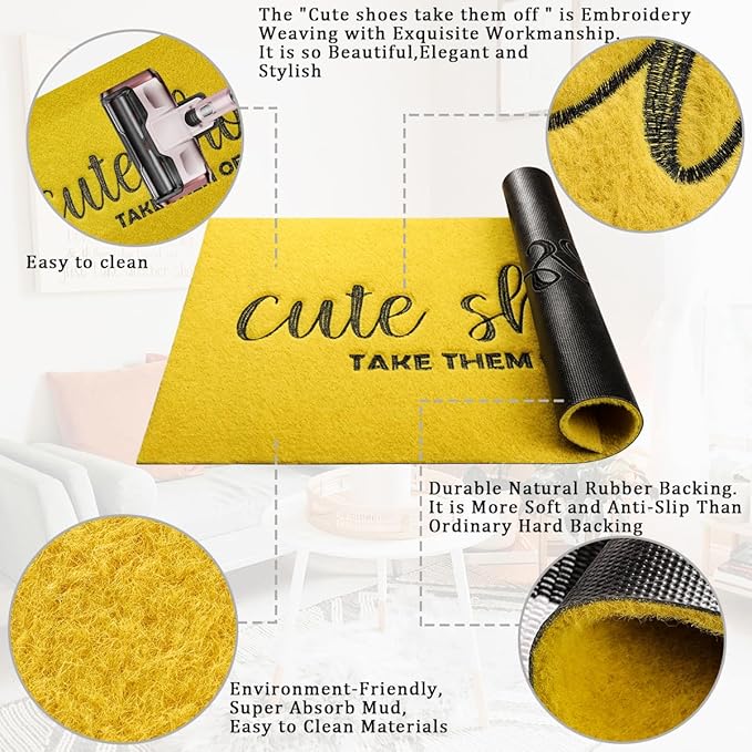 AOAOPQ Doormat Cute Shoes Take Them Off Heavy Duty Easy Clean Doormat Indoor Outdoor Mat for Doorway Kitchen Entry Home Entrance 47x18 inch Yellow