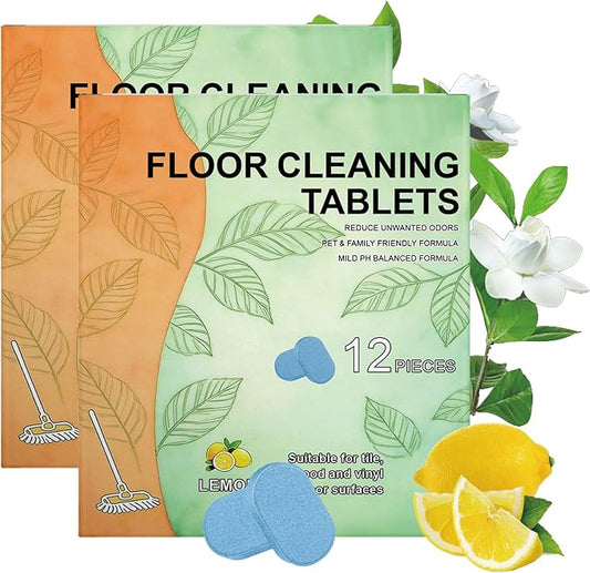 12pcs Floor Cleaner Tablets - Deep Clean Power, Multi-Surface Safe & Quick Dissolving for Tile, Vinyl, Hardwood | Fresh Lemon Scent | Compatible with Robot Mops & Wet/Dry Vacuums (24PC)