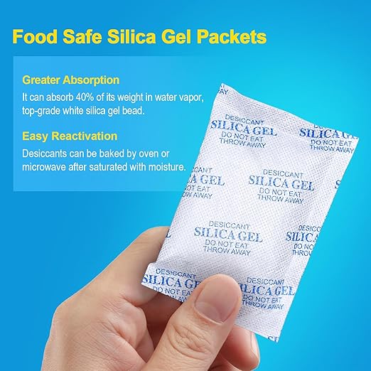 Absorbking Silica Gel Packets, 50 Gram 25 Packs Food Safe Moisture Absorbers, Desiccant Packs for Storage, Reusable Desiccant for Foods, Storage Bins, 3D Filaments, Electronics, Safes