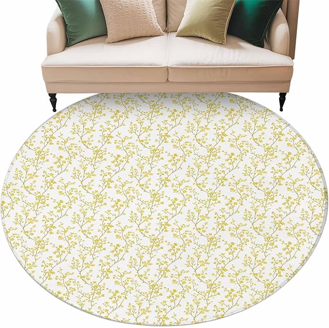 Flowers Round Rug 6 Ft, Branches Circle Area Rugs Washable Non Slip Indoor Floor Mats Carpet for Living Room Bedroom Dining Room Home Decor