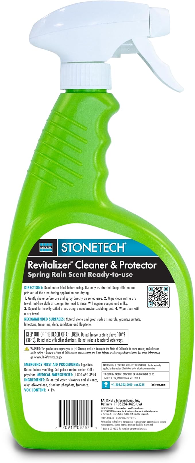 Stone Surface Cleaner Spray for Stonetech Revitalizer Cleaner and Protector, 3‑in‑1 Ready to Use Spring Rain Bottle for Granite & Marble, Reseals & Refreshes Natural Stone Countertops & Tiles, 24 oz