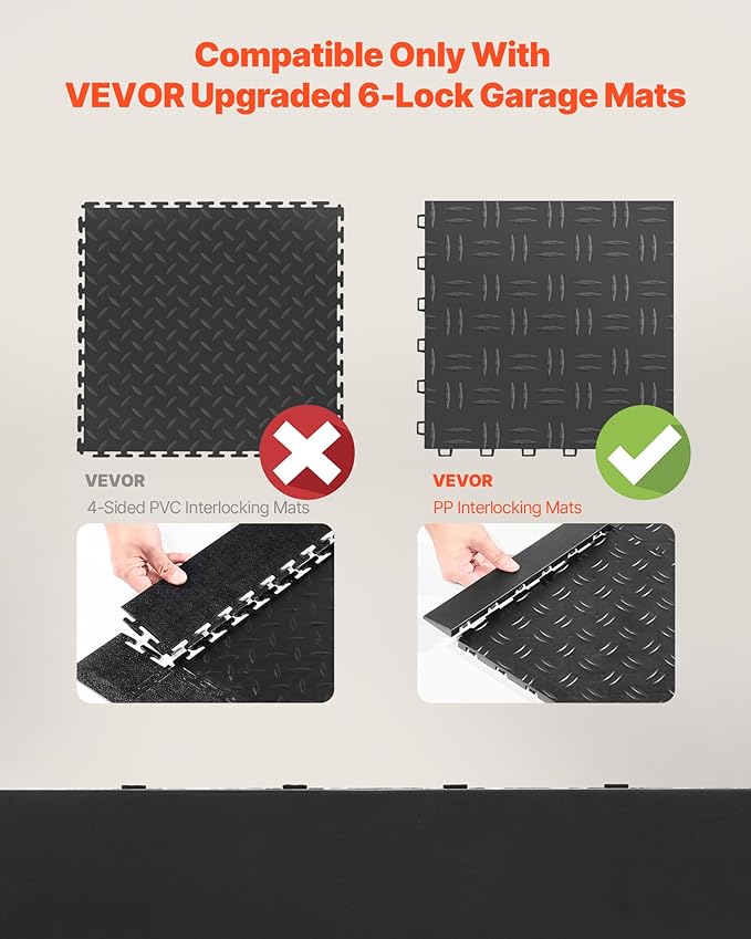 VEVOR Male Garage Floors Transition Edge Kit, 15 PCS Sturdy PP Interlocking Modular Garage Floor Edging Slip-Resistant, Easy Assembly Compatible Only with VEVOR Upgraded 6-Lock Garage Mats, Black