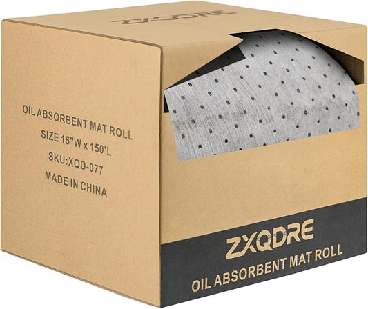 Oil Absorbent Pads Roll 15" x150', 6 oz Heavy Duty Oil Absorbent Mat in a Dispenser Box, Industrial Spill Cleanup Absorbers for Leaks & Drips in Garage Workshop, All-Purpose Maintenance Mat