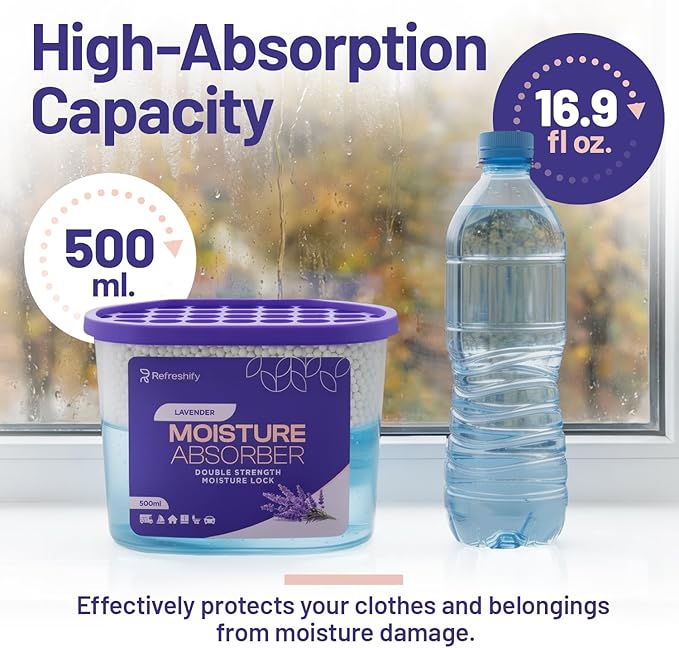 Premium Moisture Absorbers and Dehumidifier Tubs – High-Efficiency Closet Dehumidifier and Dehumidifier for Car, Odor Control Lavender, 12 Pack, 7.5 Oz