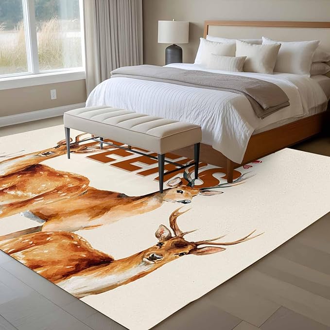Beige Deer 5'x8' Large Area Rugs, Wildlife Animals Rustic Farmhouse Elk Rustic Farmhouse Washable Area Rugs Non-Slip Indoor Floor Mats Large Carpet for Living Room Bedroom Dining Room