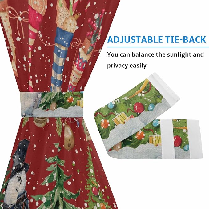Christmas French Door Curtain Panel for Front Door, Various Christmas Socks Smiling Snowman Pine Tree Slidelight Door Curtains with Tieback Light Filtering Privacy Panels for Entryway 25"x 40"
